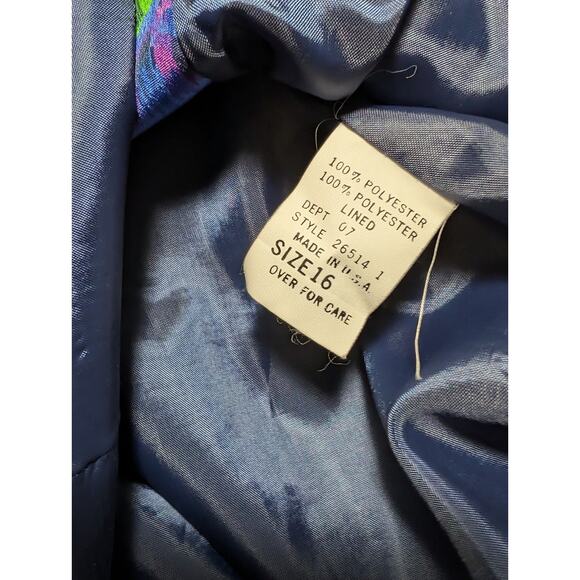 Vintage Personal Womens Size 16 Purple Blue Floral Blazer Long Sleeve Padded - Picture 4 of 8